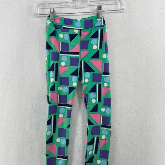 LuLaRoe Leggings Girls Sz L/XL Green Retro Geometric Shape Elastic Waist Stretch - Picture 6 of 12